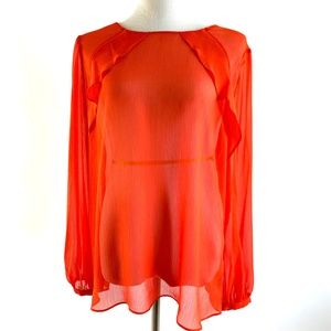 Worthington Women's Long Sleeve Sheer Ruffle Top